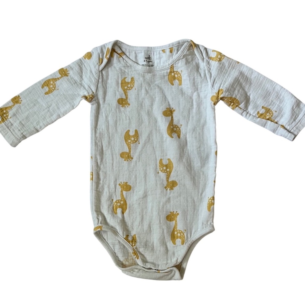 Aden by Aden + Anais Bodysuit White Yellow Giraffe Muslin Long Sleeve 6-9M
